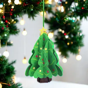 Christmas Tree Ornaments Christmas Decorations 3D Pendant Green Greeting Cards Decor for Home Holiday Party with Red Envelope