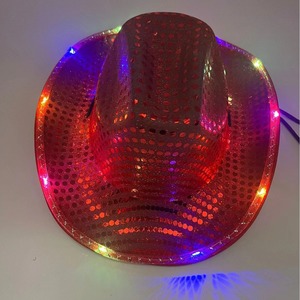Bán buôn LED hồng <span class=keywords><strong>sequin</strong></span> nhấp nháy ánh sáng lên mũ cao bồi lễ hội Shinny Jazz sinh nhật bên phương Tây mũ cao bồi cho người lớn Đảng - Product Image 4