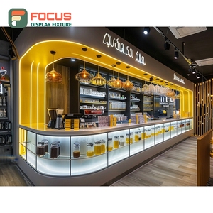 Mostrador de Servicio de Café de Lujo, Zona de Pago, Estante para Pastelería, Mostrador de Café de Roble Natural - Product Image 4