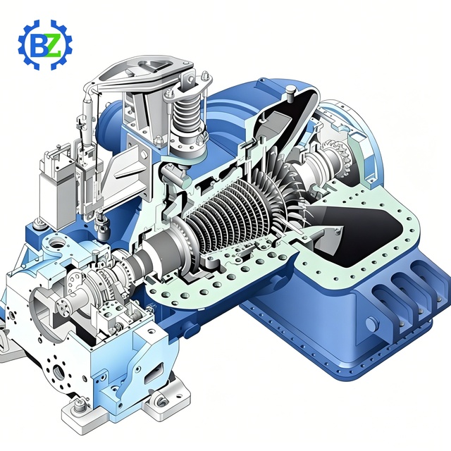 Bowzon Back Pressure Steam Turbine, 0.5~50MW, Industrial Cogeneration Turbine for Process Steam & Power Generation