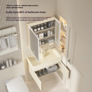 Gabinete de baño montado en la pared de madera gruesa multicapa de viento crema personalizado combinación tocador <span class=keywords><strong>lavabo</strong></span> de tamaño <span class=keywords><strong>pequeño</strong></span> - Product Image 6