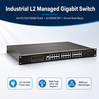 Switch Gigabit Administrado para Montaje en Rack Industrial, 24 Puertos, Switch Ethernet L2, 2 SFP, 1U, 19 Pulgadas, Sin Ventilador, 10/100/1000Mbps