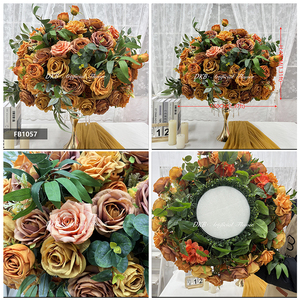 Bola de Flores de Rosa Artificial de Terciopelo Realista Personalizada, Hecha a Mano, con Hojas Mixtas en Rosa, Rojo y Verde, Centro de Mesa para Bodas - Product Image 3