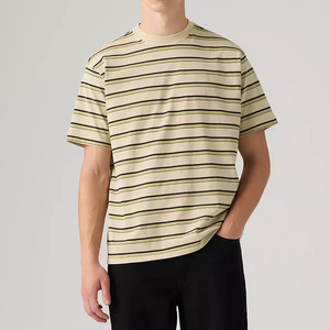 T-shirt homme col rond rayé imprimé, mode décontractée personnalisée, directement de l'usine, haute qualité 100% coton - Product Image 3