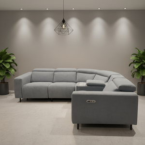 Sofá Modular Seccional Reclinable Eléctrico Gris Personalizado, Juego de <span class=keywords><strong>Sofás</strong></span> de <span class=keywords><strong>4</strong></span> y 5 <span class=keywords><strong>Plazas</strong></span> con Portavasos, Almacenamiento y Reposacabezas Ajustable - Product Image 2