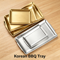 Plateau de service rectangulaire en acier inoxydable, style coréen, pour barbecue et dîner de luxe