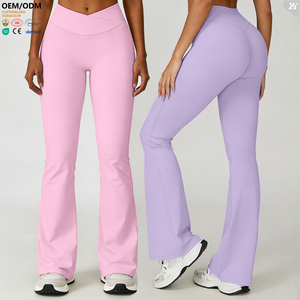 ACK8002-2 <span class=keywords><strong>Leggings</strong></span> évasés taille haute pour femme, effet ventre plat croisé, coupe <span class=keywords><strong>bootcut</strong></span>, respirants et à séchage rapide pour le fitness et la course à pied - Product Image 1