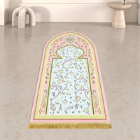 Tapis de prière musulman rose à motifs, tapis de prière islamique doux et moelleux, tapis de culte arabe de luxe pour la maison, le salon