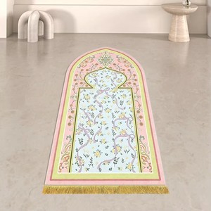 Tappetino da Preghiera Musulmano Rosa con Motivi, Morbido e Soffice Tappeto Islamico di Lusso per la Preghiera Araba, per Casa e Soggiorno - Product Image 5