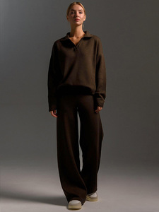 2024 Wholesale Custom Popular Fashion <strong>Over</strong> Size <strong>Ladies</strong> Sweater Wool Cashmere Knit <strong>Trousers</strong> and Sweater Two Piece Set Popular - Product Image 2