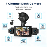 Caméra embarquée 4 objectifs WiFi 1080P 360° couverture complète, enregistreur DVR de voiture avec écran IPS 3,0 pouces, vision nocturne, capteur G et surveillance de stationnement 24h/24
