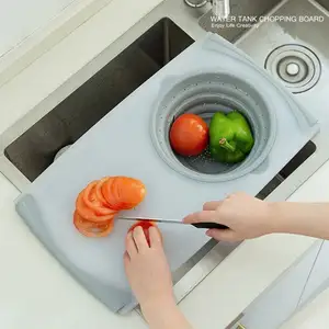 Amazon Online Top Seller Product Kitchen Silicone Tool Multi-function Drain Folding Basket Multifunction Cutting Board Utensils