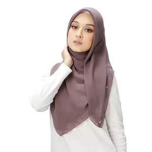 W-Winter Women's Scarf Muslim Hijab Scarves Plain Colours Cotton Viscose Shinny pearl Hijab Square Scarf