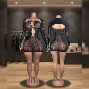 W.E. Conjunto de Vestido o Mono de Rejilla con Chal y Lazos, Traje de Baile de Salón con Pedrería, Spandex/Nylon - Product Image 3