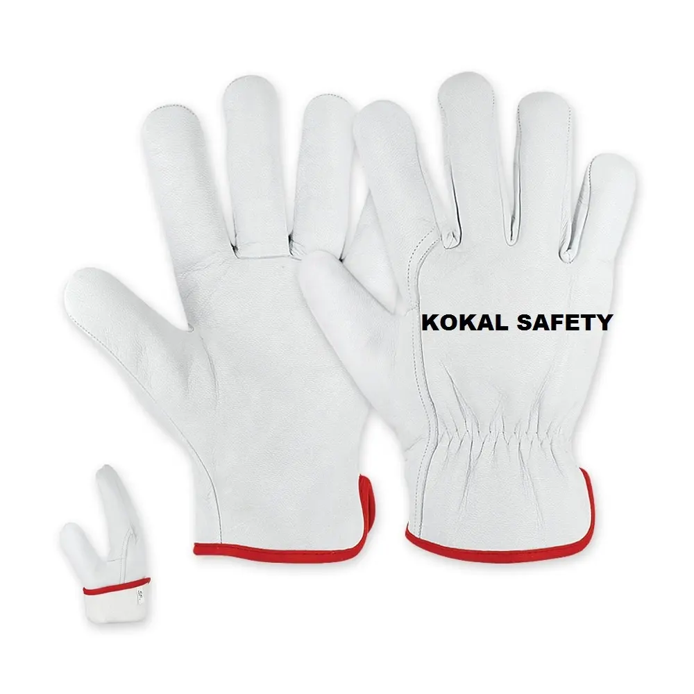 100% Durable Full Grain in Stock Work Construction Driver Pig Skin Industrial Leather Working Gloves with Slip on Cuff