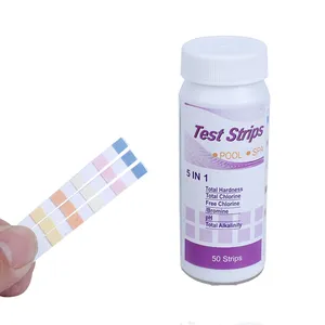 Tiras Reactivas 5 en 1 <span class=keywords><strong>para</strong></span> Piscinas y Spas, 50 Unidades, Resultados Rápidos, Prueba de Dureza Total, <span class=keywords><strong>Cloro</strong></span> Libre/Bromo, pH 6.2-8.4 - Product Image 1