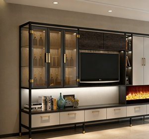 Meuble mural de style minimaliste avec cheminée intégrée, unité murale de salon, support TV pliable, console décorative - Product Image 2