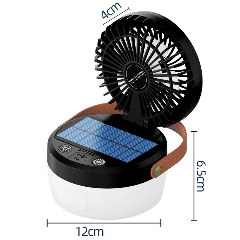 Solar-powered camping fan light [Black]