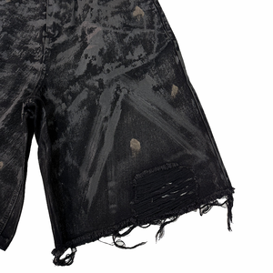 Shorts en jean Y2K Grunge Hip Hop Tie Dye Noir Délavé Coupe Droite Mi-longueur Effet Usé Bords Frangés Oversize Streetwear Été - Product Image 5