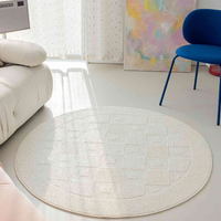 Tapis rond vintage GENIMO à poils plats, couleur unie, 160 cm, polyester lavable pour salon, beige