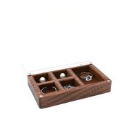 Boîte à bijoux en noyer gravée au laser avec couvercle magnétique avec logo de mariage 3-5 fentes et présentoir en bois à double anneau