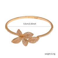 Anting-anting bunga berlapis emas 16K mewah, cincin, gelang manset bunga bertabur zircon kubik CZ, perhiasan wanita