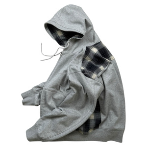 Clothing Manufacturers Custom French Terry 420gsm Cotton <b>flannel</b> Plaid Patchwork Color Block Zip up Hoodie <b>Jacket</b> for Men - Product Image 2