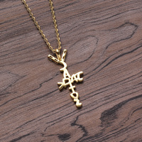 Pendentif Croix Initiale en Laiton CZ, Collier Breloque Lettre Hip Hop Rap, Bijoux Religieux Iced Out