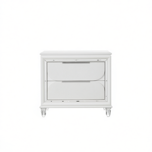 Comodino a 2 cassetti in bianco perla con gambe in cristallo acrilico, mobile moderno e contemporaneo per camera da letto - Product Image 1