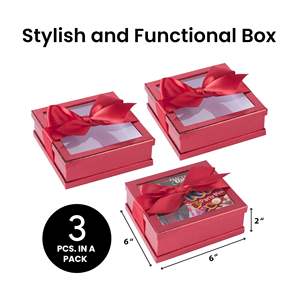 Elegante Caja de Regalo Rígida Roja con Ventana Transparente y Lazo de Satén para Empaque de Regalos Festivos de Primera Calidad - Product Image 2