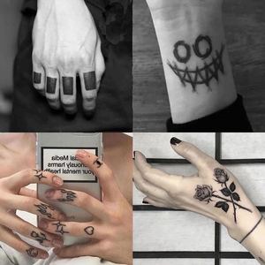 Tatouages temporaires imperméables pour Halloween, motifs gothiques, clown, sourire, rose noire, sorcière, étoile, longue inscription, pour la main, cosplay - Product Image 3