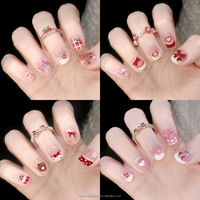 Groothandel Herbruikbare Zomerhars Hart Fruit Charm Design Korte Opzetnagels voor Valentijnsdag