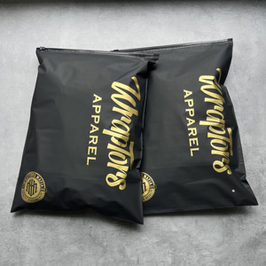 Wholesale Matte Black Zip Lock Pouch Custom Gold Print Logo Resealable <b>PE</b> Zipper Bag For Streetwear Apparel Packaging - Product Image 3