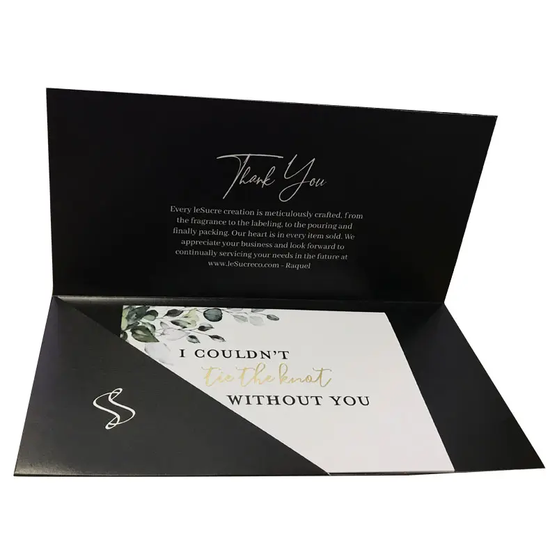 New Hot 240gsm Fancy Paper Printing Customized Card Thank You Cards For Customer Luxury Black Card Paper With Pocket Envelope