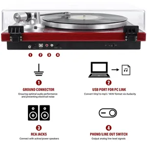 Tourne-disque à courroie pour disques vinyles avec connectivité <span class=keywords><strong>Bluetooth</strong></span>, sortie numérique USB, cartouche magnétique - Product Image 2