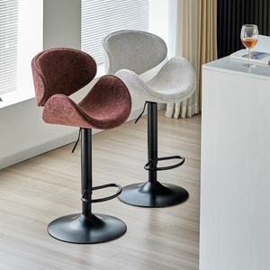 Modern Luxury Coral Velvet Fabric Counter Height High <b>Stool</b> Rotating Design for Bars Kitchens & Restaurants - Product Image 4