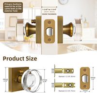 Poignées de porte en cristal, laiton antique, serrure intérieure à verrouillage, poignée de porte en verre, style vintage pour chambre et salle de bain