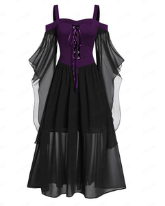Costume da Strega per Halloween, Taglia Grande, Abito da <span class=keywords><strong>Donna</strong></span> con Spalle Scoperte, Maniche Volanti, Sexy Vestito in Rete - Product Image 3