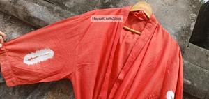 Robe longue orange pour femme, manches trois quarts, col en V, en lin et coton tissé doux, style kimono, décontractée, pour le printemps - Product Image 5