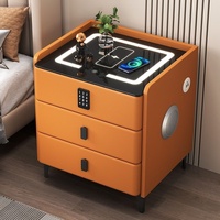 Mesita de Noche Inteligente de Madera con Carga Inalámbrica y LED de 3 Colores, Bluetooth y Bloqueo con Contraseña, Mueble Moderno para Dormitorio o Sala de Estar