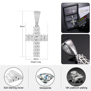 Collana con Ciondolo a Croce Cubana Iced Out Placcata in Oro con Moissanite VVS in Argento Sterling 925, Gioiello Hiphop Scintillante da Regalare per Uomo e Donna - Product Image 6