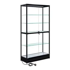 Vitrina de exhibición de vidrio con marco de aluminio Bloqueable, escaparate de tienda de humo al por menor, barata, con luz led