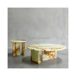 Muebles de sala de estar modernos de gama alta de diseño SHIHUI, mesa auxiliar central de piedra de ónix verde, juego de mesa de centro de mármol de ónix de lujo redondo