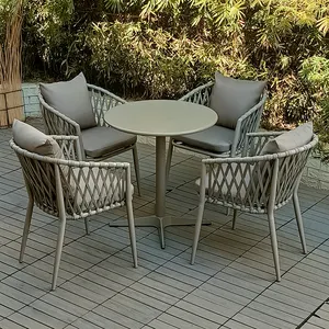 最新设计花园套装铝制户外椅子桌椅套装藤家具花园编织绳庭院椅子花园套装