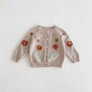 neues design 2024 frühling herbst maschine gestrickt mädchen baumwolle blume strickjacke pullover