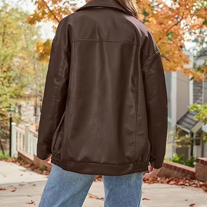 Blouson en cuir PU style européen et américain, très tendance, pour le printemps et l'automne, coupe ample, col rabattable - Product Image 5