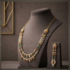 Prayom Gold Fine Jewelry <b>Set</b> 30.060g Multi Layer <b>Necklace</b> and Earrings <b>Pearl</b> Bead Charm Pendant for Wedding Romantic Occasion - Product Image 6