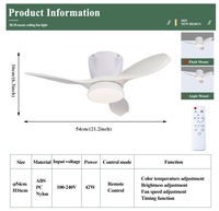 Ventilateur de plafond moderne avec télécommande, ABS, lumière LED, 3 vitesses, vent puissant, pour chambre à coucher, salon et restaurant