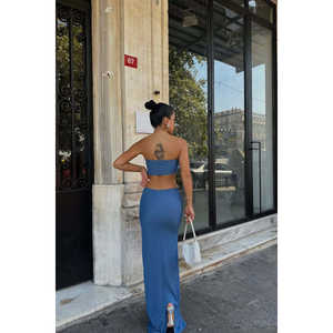 Ensemble jupe et robe de soirée indigo avec fente latérale - Product Image 1