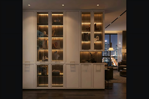 Librería Moderna Minimalista con Puerta de Vidrio, Iluminación LED y Tiradores Dorados para una Sala de Estar de Lujo - Product Image 3